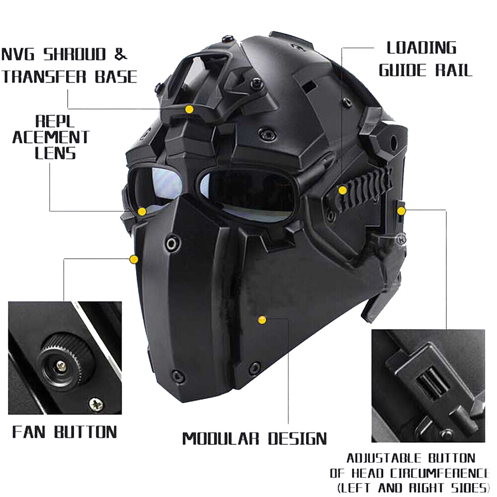 SINAIRSOFT Tactical G4 Full Face Helmet Mask + Goggles Airsoft Paintball CF CS Game