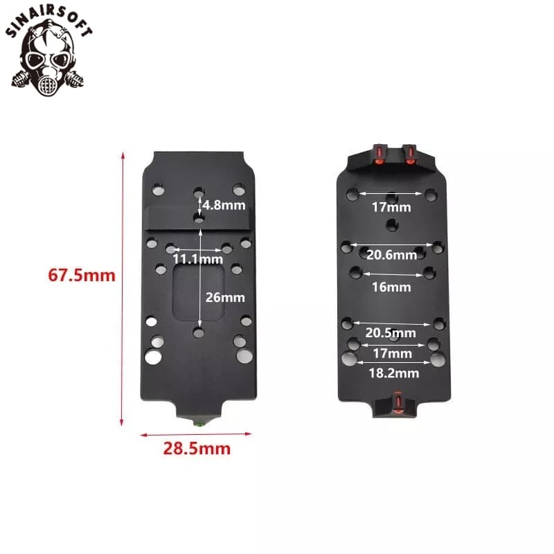 Tactical RMR Red Dot Sight Plate Base Mount W/ Red Green Fiber Optic for Glock
