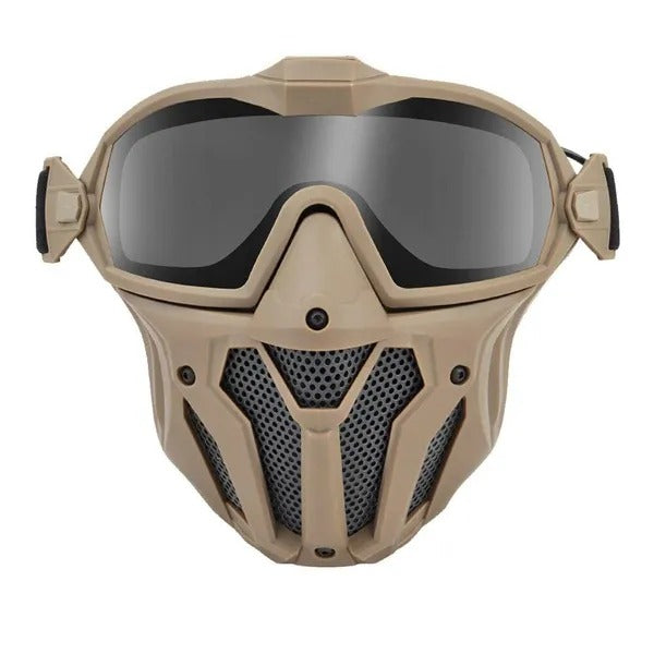 SINAIRSOFT Tactical Hunting Antifog Full Face Mask Fan Goggles Lens + Half Face Mask Set