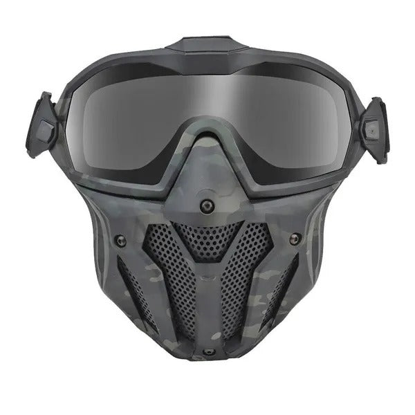 SINAIRSOFT Tactical Hunting Antifog Full Face Mask Fan Goggles Lens + Half Face Mask Set