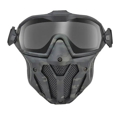 SINAIRSOFT Tactical Hunting Antifog Full Face Mask Fan Goggles Lens + Half Face Mask Set