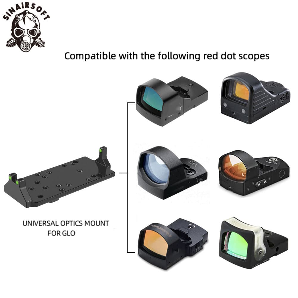 Tactical RMR Red Dot Sight Plate Base Mount W/ Red Green Fiber Optic for Glock