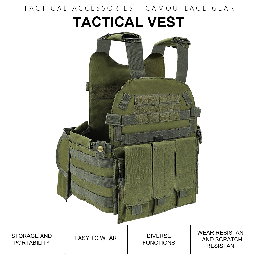 SINAIRSOFT Tactical Vest Plate Carrier Molle Airsoft Combat Assault Gear w/ Pouch