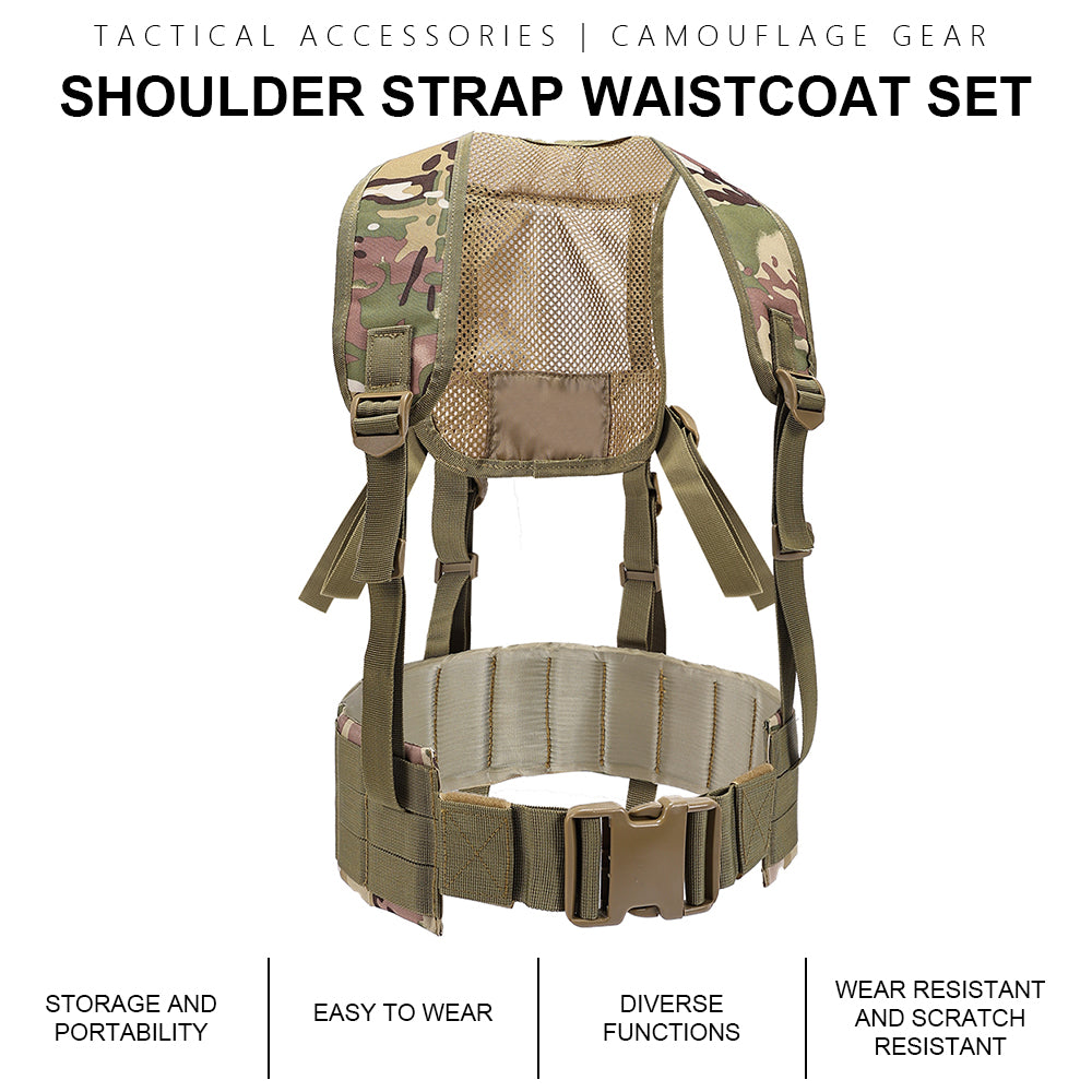 SINAIRSOFT Tactical Waist Belt MOLLE  Harness Shoulder Battle Belt Chest Rig