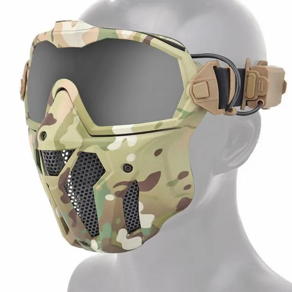 SINAIRSOFT Tactical Hunting Antifog Full Face Mask Fan Goggles Lens + Half Face Mask Set