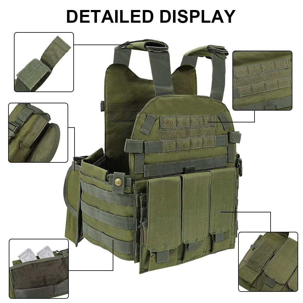 SINAIRSOFT Tactical Vest Plate Carrier Molle Airsoft Combat Assault Gear w/ Pouch