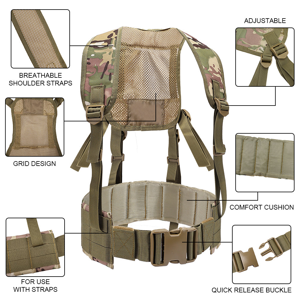 SINAIRSOFT Tactical Waist Belt MOLLE  Harness Shoulder Battle Belt Chest Rig