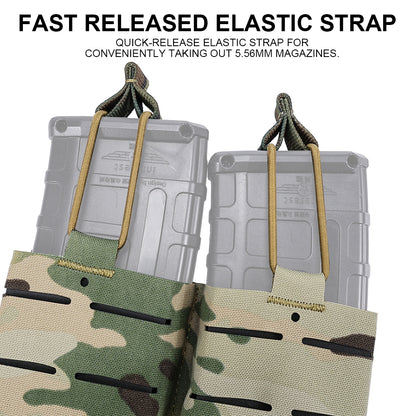SINAIRSOFT Tactical Rifle Double 5.56 Magazine Pouch MOLLE Mag Cartridge Laser Cut Holder