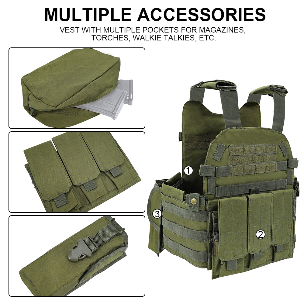 SINAIRSOFT Tactical Vest Plate Carrier Molle Airsoft Combat Assault Gear w/ Pouch