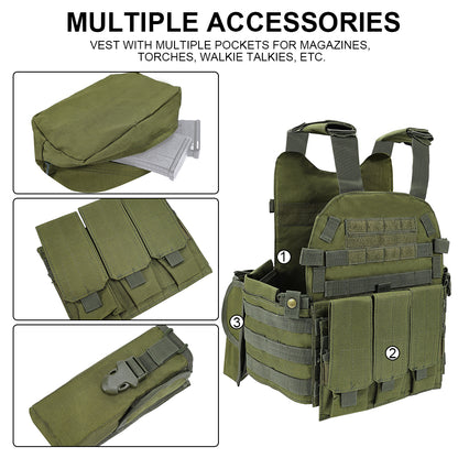 SINAIRSOFT Tactical Vest Plate Carrier Molle Airsoft Combat Assault Gear w/ Pouch