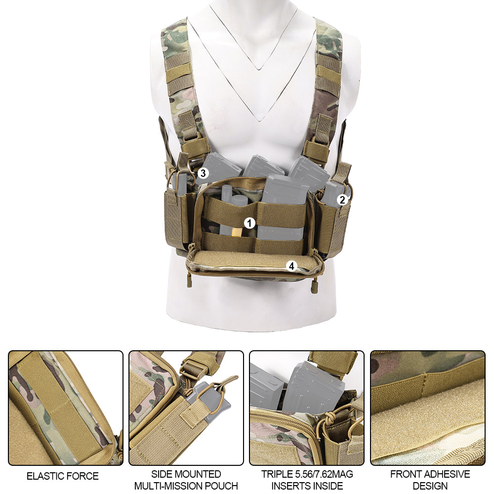 SINAIRSOFT Tactical Chest Rig Vest CRM Harness M4 5.56 Magazine Insert Flatback