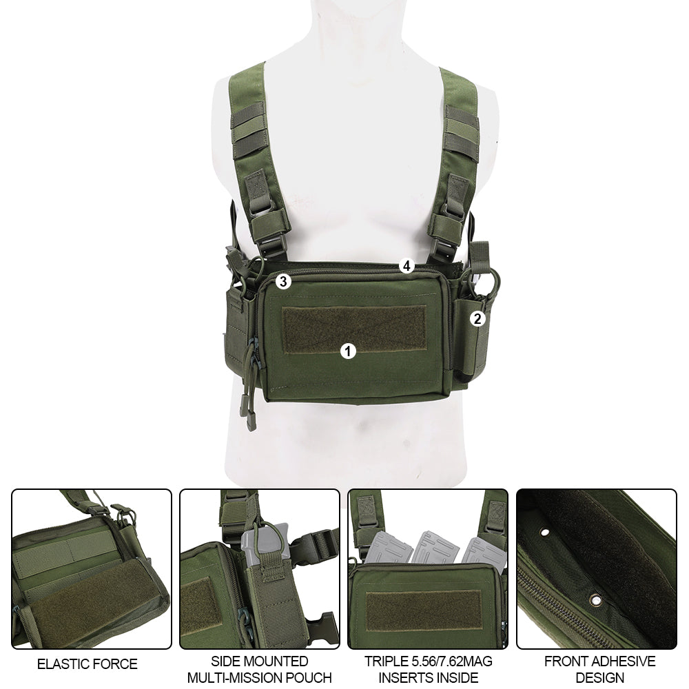 SINAIRSOFT Tactical Chest Rig Vest CRM Harness M4 5.56 Magazine Insert Flatback