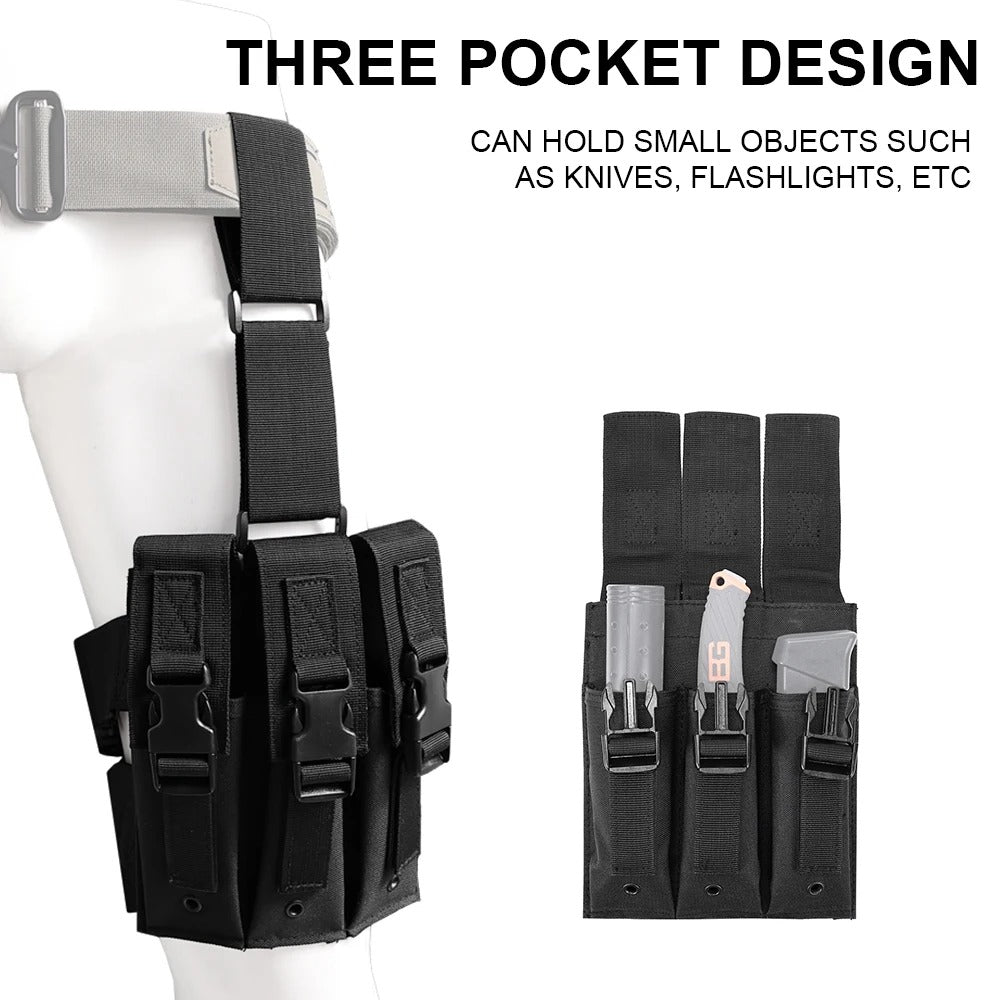 SINAIRSOFT Tactical Drop Leg Magazine Pouch Triple Mag Holder Clip Thigh Bag