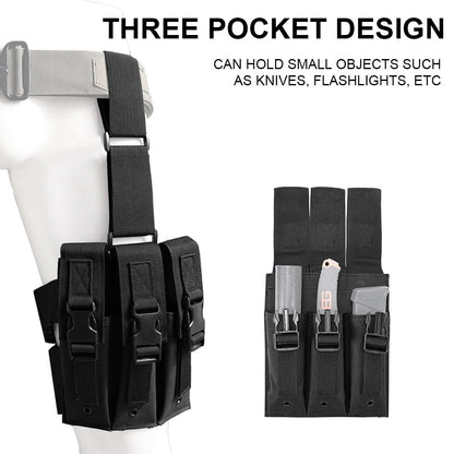 SINAIRSOFT Tactical Drop Leg Magazine Pouch Triple Mag Holder Clip Thigh Bag