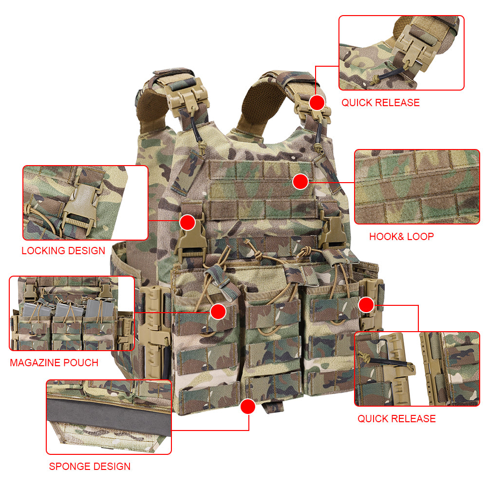 SINAIRSOFT Tactical Quick Release Vest Lightweight Utility Molle