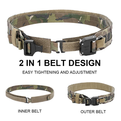 SINAIRSOFT Tactical Bison Belt MOLLE Quick Release D-Ring Buckle Belt Waistband Lightweight
