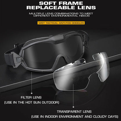 SINAIRSOFT Tactical Goggles Glasses Anti-Fog Anti-Shock Fan Eye Protect