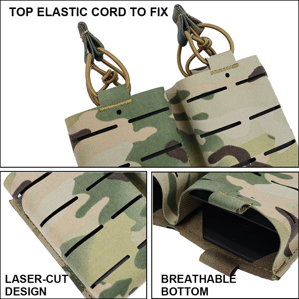 SINAIRSOFT Tactical Rifle Double 5.56 Magazine Pouch MOLLE Mag Cartridge Laser Cut Holder