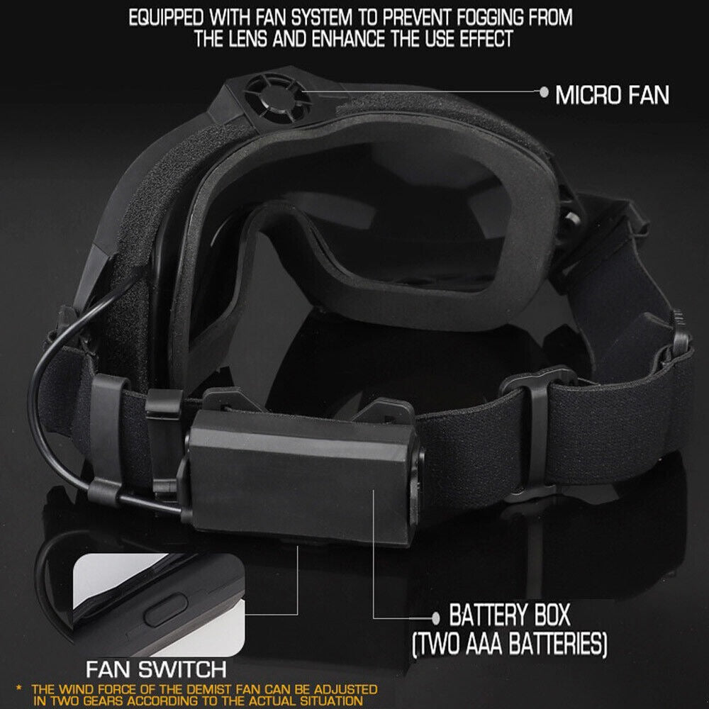 SINAIRSOFT Tactical Goggles Glasses Anti-Fog Anti-Shock Fan Eye Protect