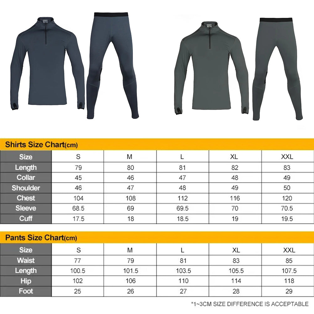 EMERSONGEAR Zippered Breathable Warm Suit Warmth Shirts Pants Sets Underwear Thermal