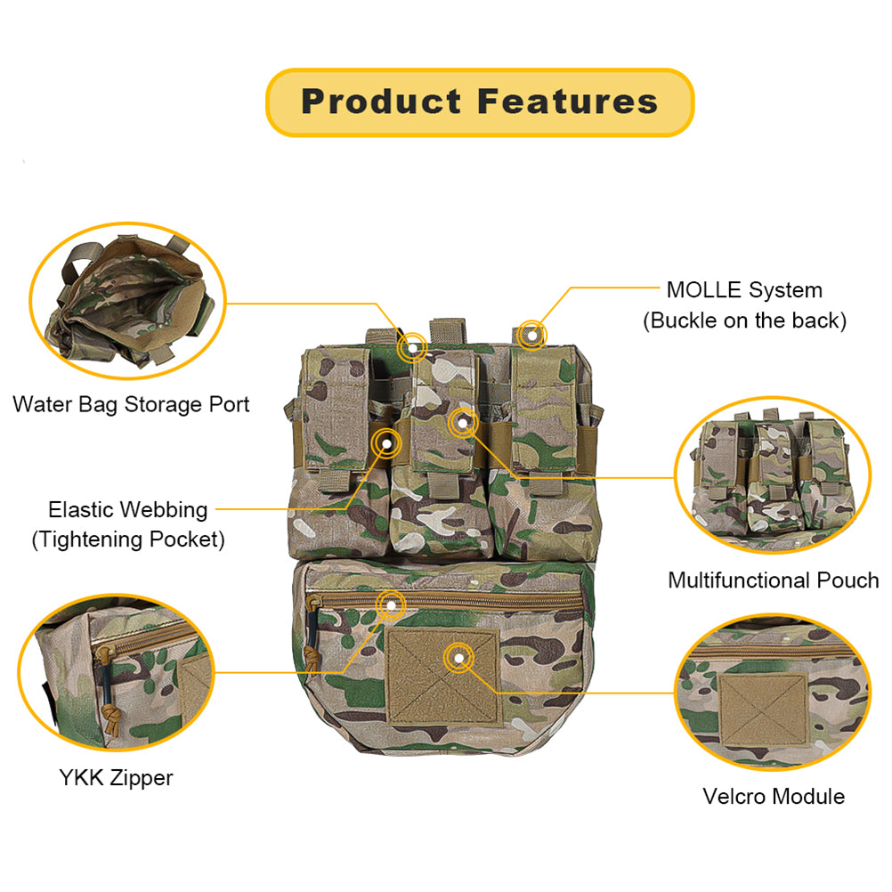SINAIRSOFT Tactical Assault Back Panel Bag MOLLE Ammo Plate Carrier Pouch For Hunting Vest