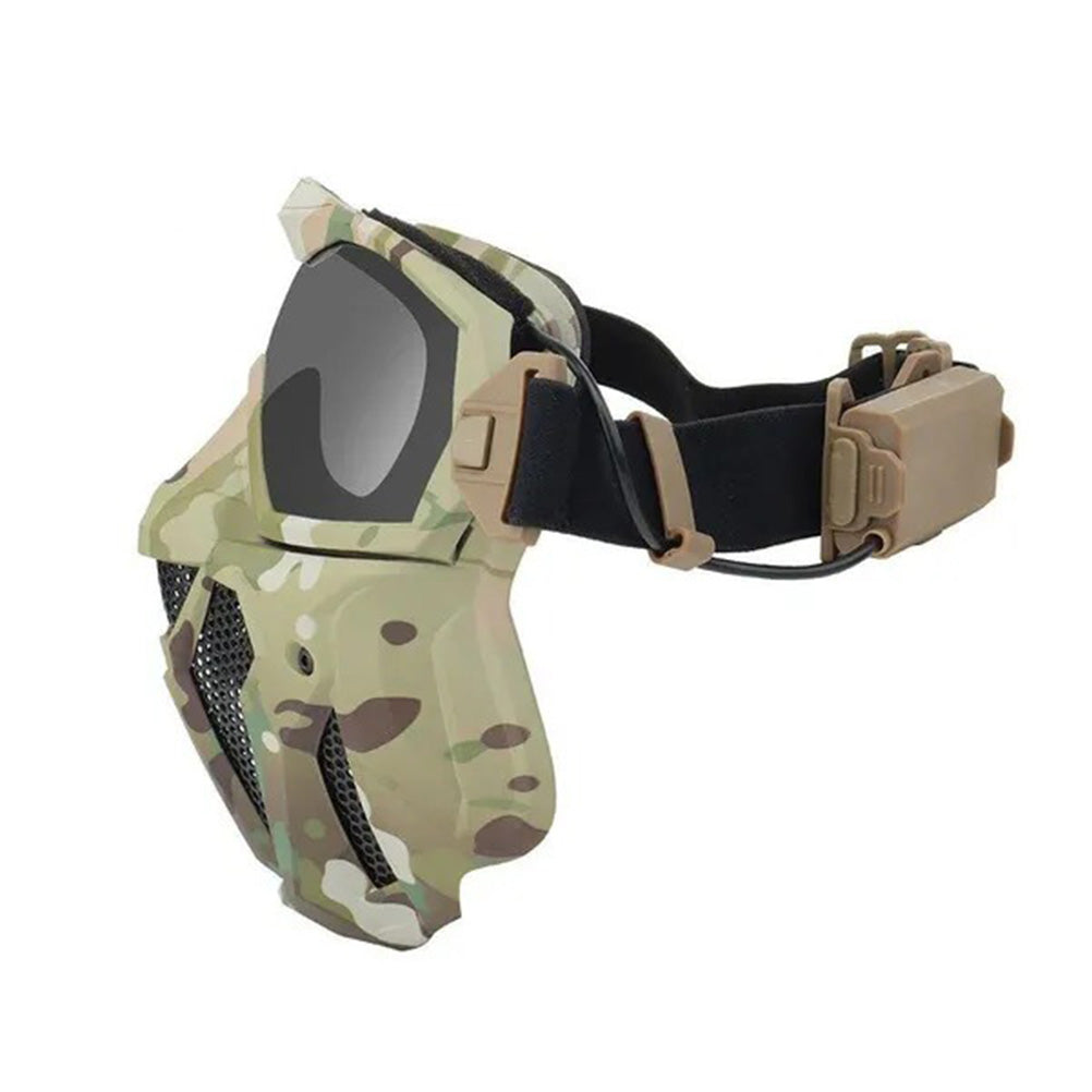 SINAIRSOFT Tactical Hunting Antifog Full Face Mask Fan Goggles Lens + Half Face Mask Set