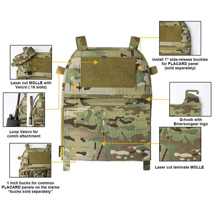 EMERSONGEAR FRO Style V5 Tactical Vest M Plate Carrier Protective Combat Laser Cut