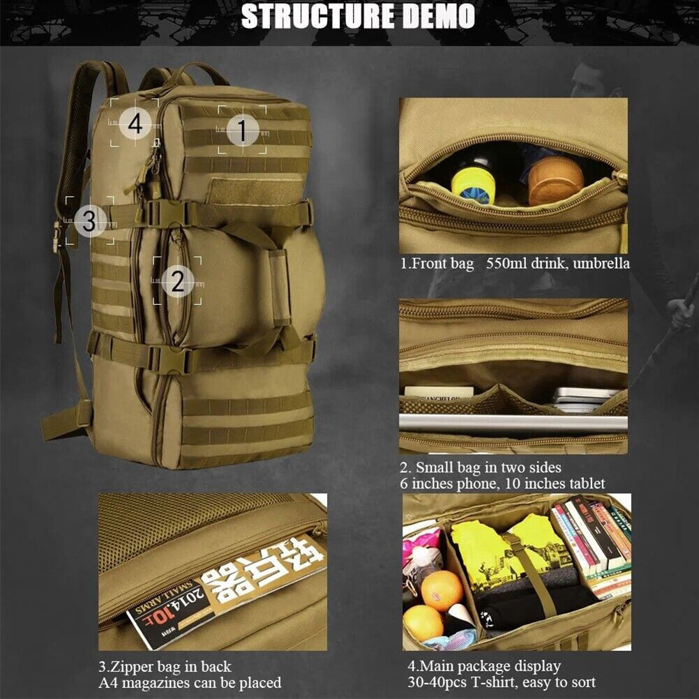 SINAIRSOFT 60L Outdoor Tactical Backpack Hiking Camping Bag MOLLE Luggage
