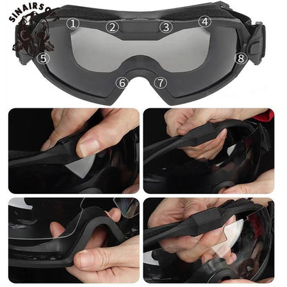 SINAIRSOFT Tactical Goggles Glasses Anti-Fog Anti-Shock Fan Eye Protect