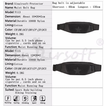SINAIRSOFT Lightweight Belt Fanny Pack Waist Bag Camping Running Hiking Zip Bag