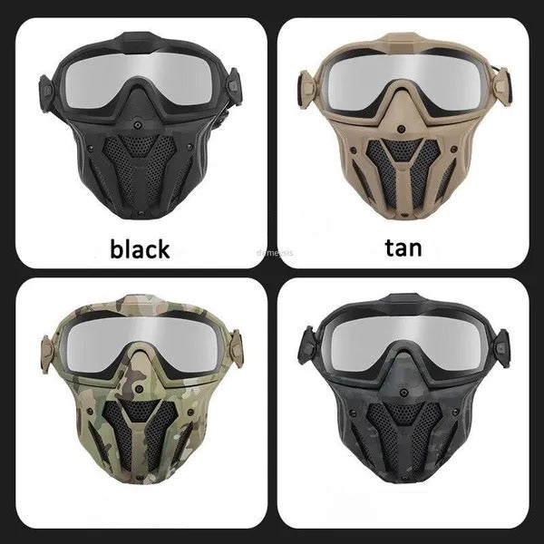 SINAIRSOFT Tactical Hunting Antifog Full Face Mask Fan Goggles Lens + Half Face Mask Set
