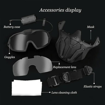 SINAIRSOFT Tactical Hunting Antifog Full Face Mask Fan Goggles Lens + Half Face Mask Set