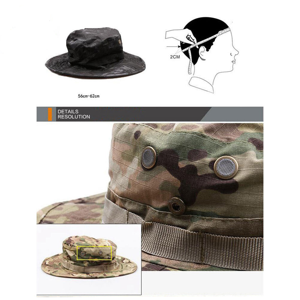 SINAIRSOFT Tactical Boonie Hat Camo Bucket Wide Brim Sun Fishing Bush Booney Cap