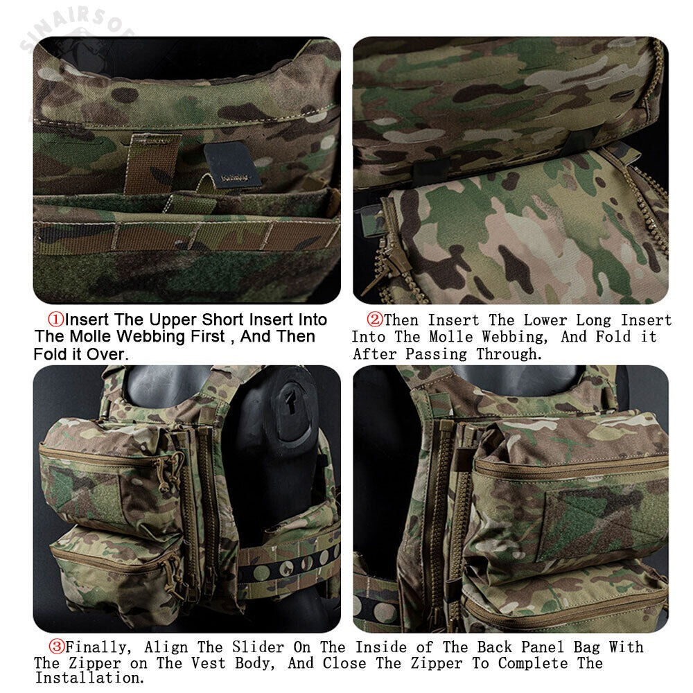 SINAIRSOFT Tactical Back Panel Double Pouch For V5 Plate Vest Zipper GP Bag