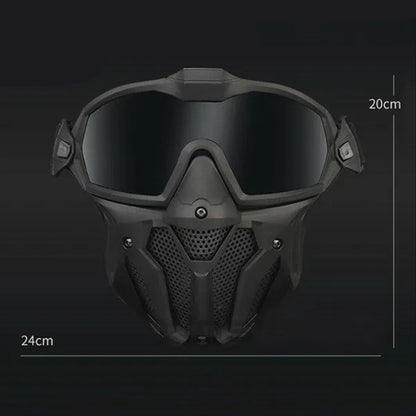 SINAIRSOFT Tactical Hunting Antifog Full Face Mask Fan Goggles Lens + Half Face Mask Set