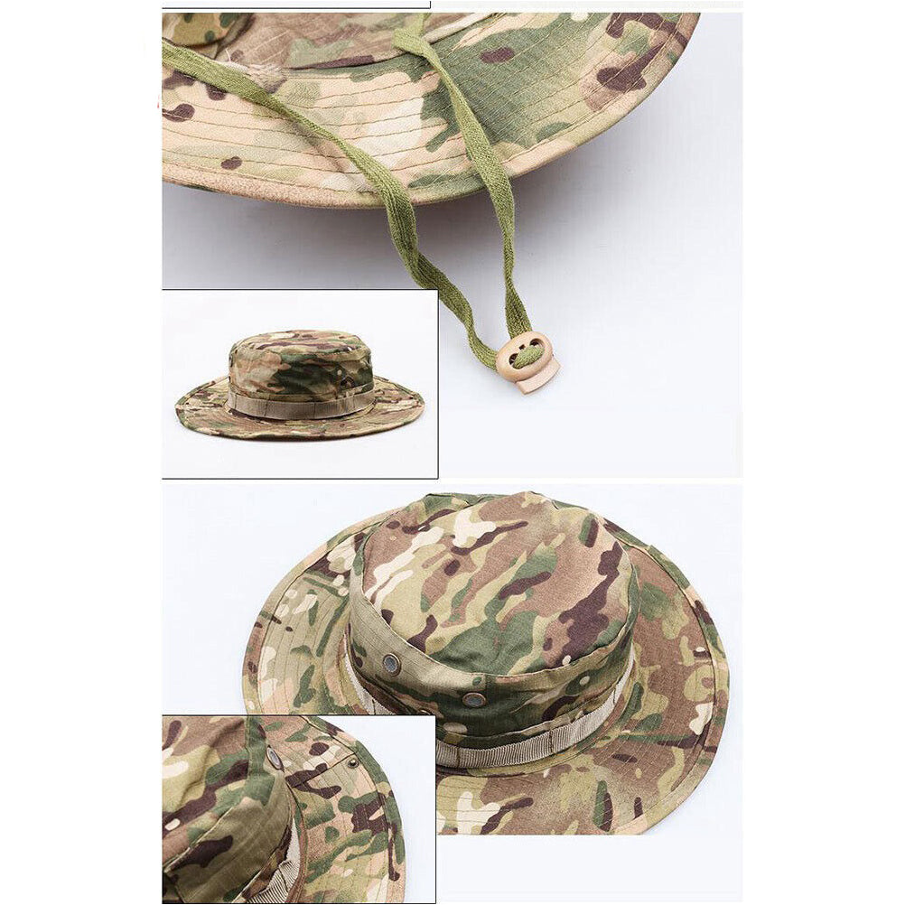 SINAIRSOFT Tactical Boonie Hat Camo Bucket Wide Brim Sun Fishing Bush Booney Cap