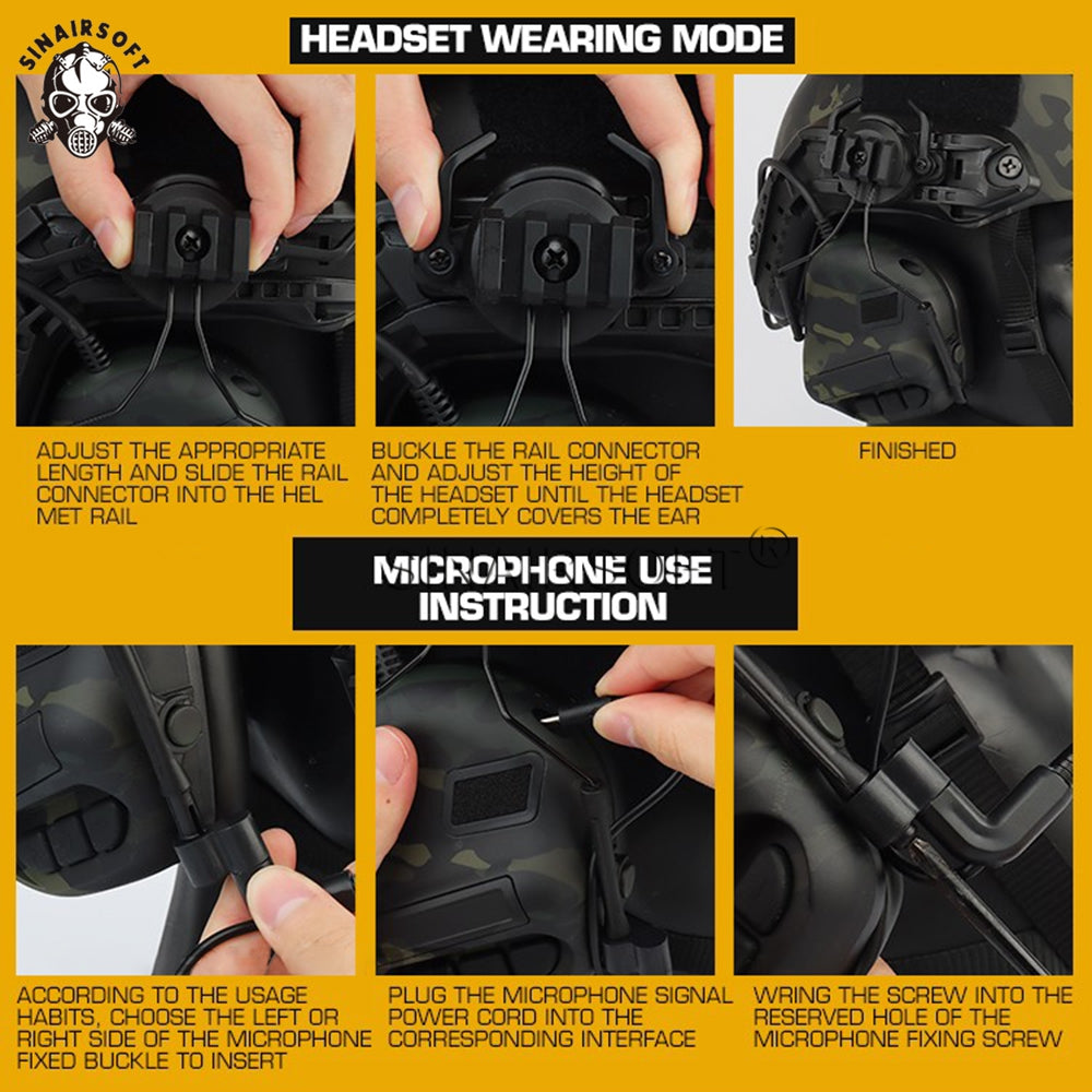 SINAIRSOFT Tactical Headset Hunting Headphone Communication earphone For Helmet